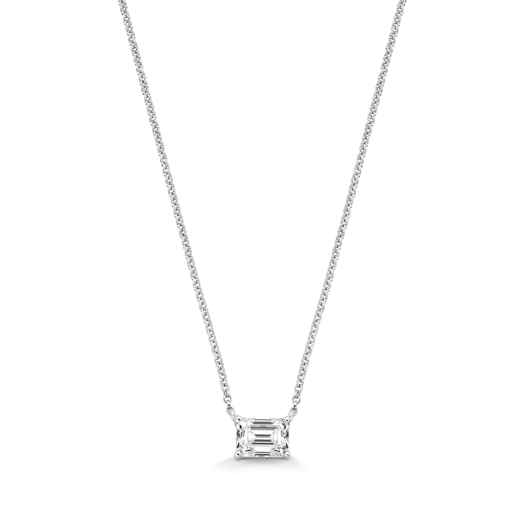 Colar Lapidação Esmeralda Moissanite VVS1 em Prata com Ródio