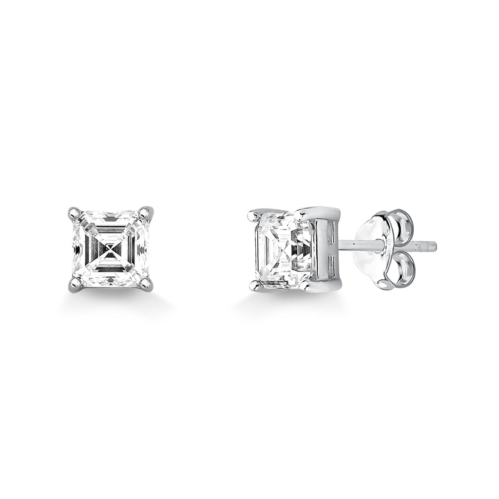 Brinco Lapidação Asscher Moissanite VVS1 em Prata com Rodio
