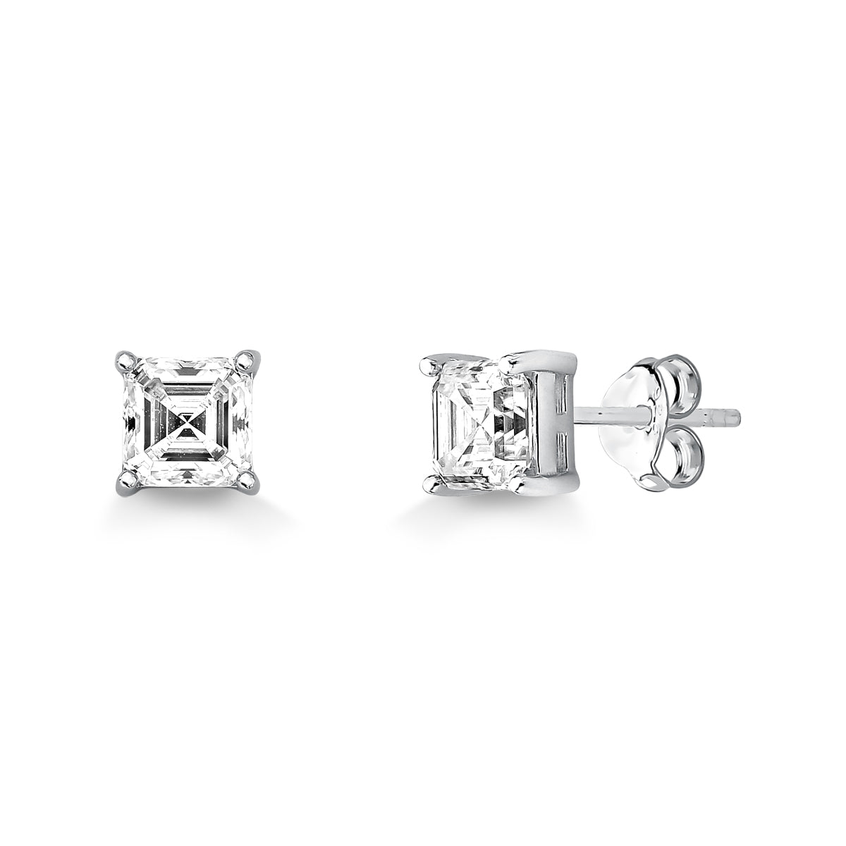 Brinco Lapidação Asscher Moissanite VVS1 em Prata com Rodio