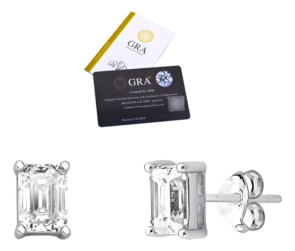 Brinco Esmeralda Moissanite em Prata com Ródio