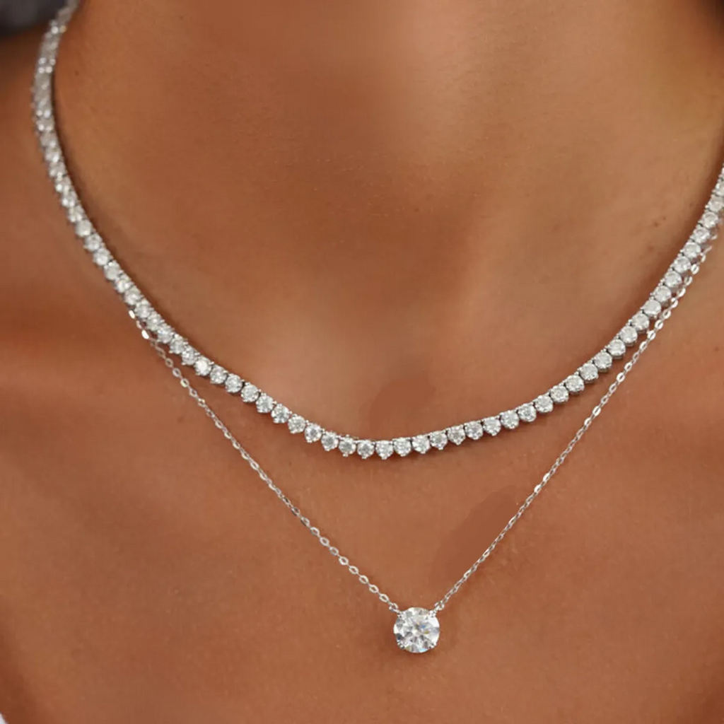 Colar Riviera Moissanite VVS1 3 Pontas em Prata com Ródio