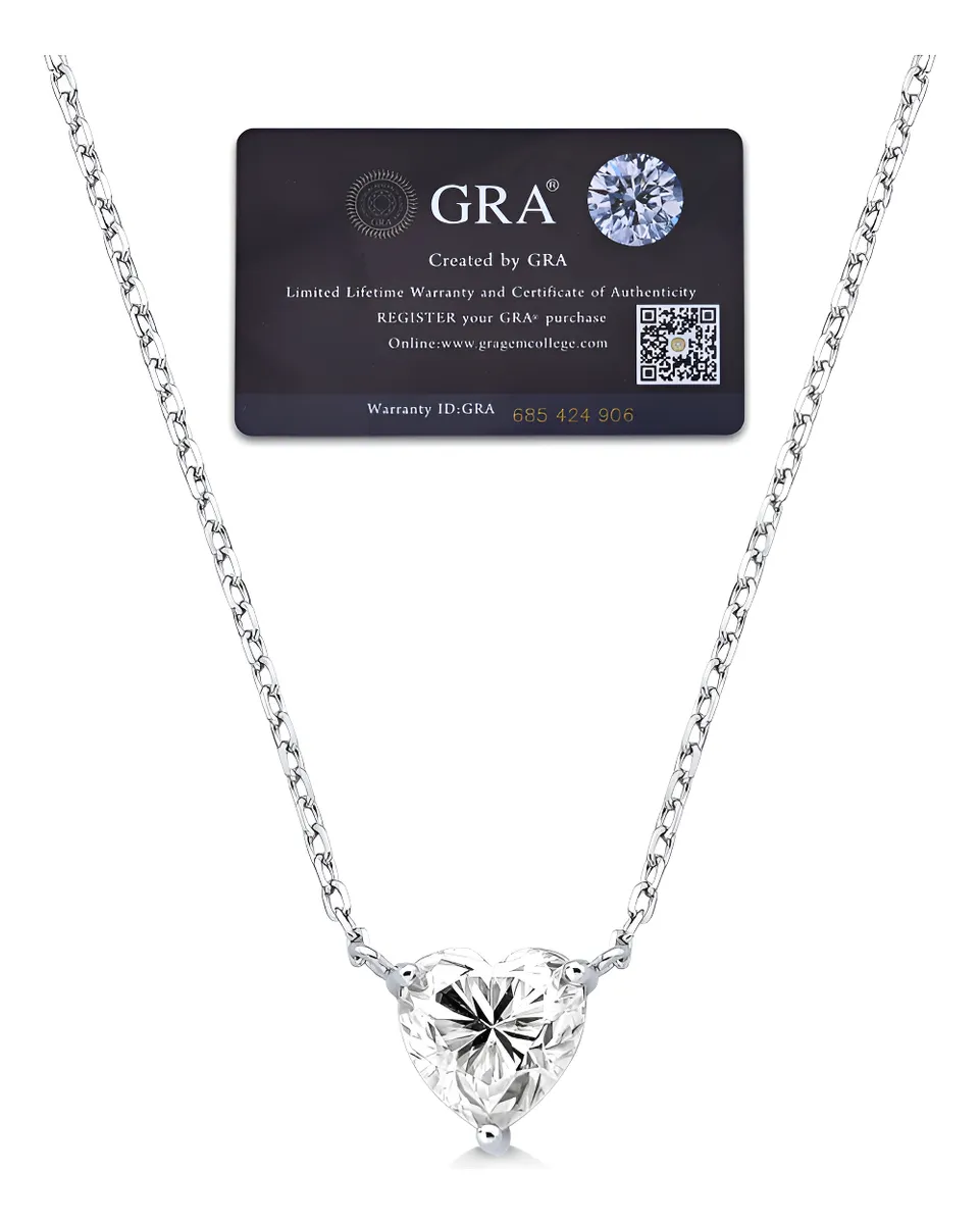 Colar Coração de Moissanite em Prata 925 com Ródio
