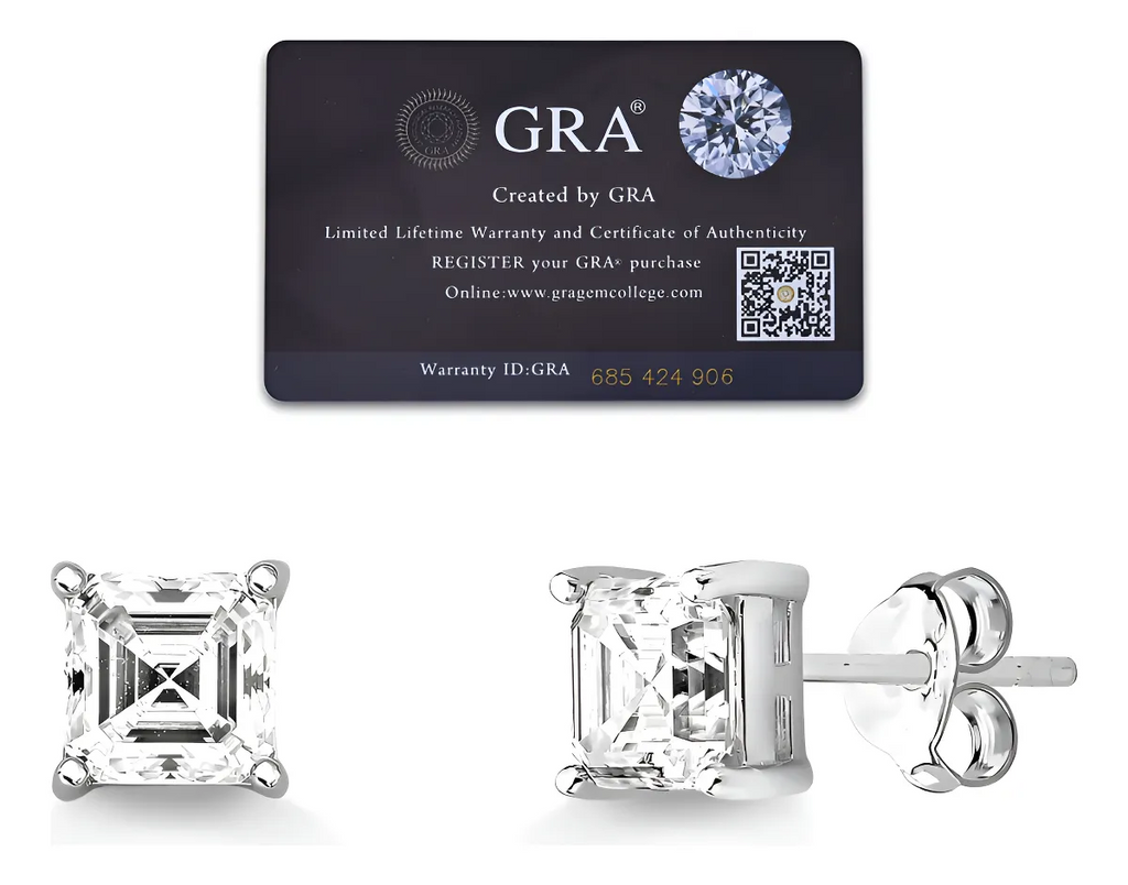 Brinco Lapidação Asscher Moissanite VVS1 em Prata com Rodio