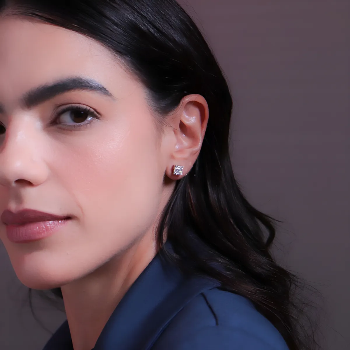 Brinco Lapidação Asscher Moissanite VVS1 em Prata com Rodio