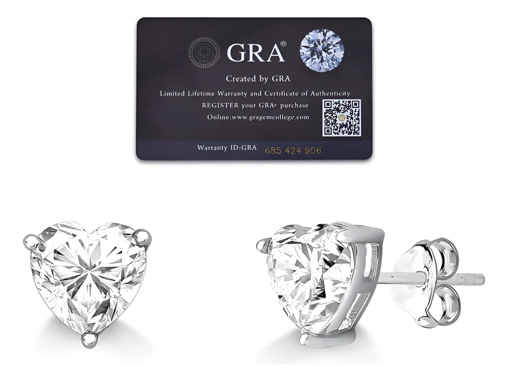 Brinco Coração de Moissanite em Prata 925 com Ródio